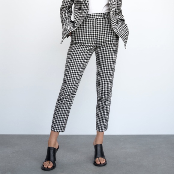 Zara Gingham Tweed Straight leg Pants - Picture 1 of 8